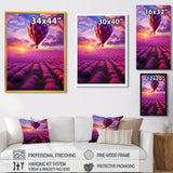 Squared Balloon Flying Over Lavender Fields - Hot Air Balloon Canvas Wall Art
