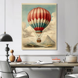 Retro Illustration Balloon Over Mountains - Hot Air Balloon Canvas Wall Art