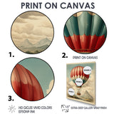 Retro Illustration Balloon Over Mountains - Hot Air Balloon Canvas Wall Art