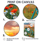 Blue Beach Bike In Spring Flower Field Sunset - Bicycle Canvas Wall Art