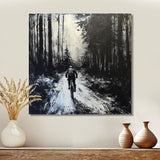 Biking In The Winter Woods Monochrome - Bicycle Canvas Wall Art