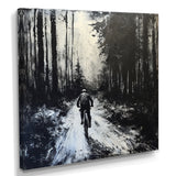 Biking In The Winter Woods Monochrome - Bicycle Canvas Wall Art