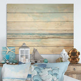 Beige And Blue Beach Minimal Horizon - Wood Wall Art