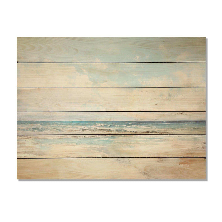 Beige And Blue Beach Minimal Horizon - Wood Wall Art