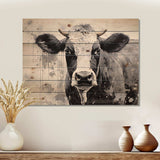 Minimalism Black And White Cow - Wood Wall Art