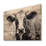 Minimalism Black And White Cow - Wood Wall Art