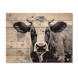 Minimalism Black And White Cow - Wood Wall Art