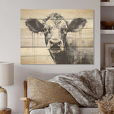 Minimalism Black And White Cow I - Wood Wall Art