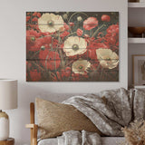 White And Red Crimson Flower S Embrace - Wood Wall Art