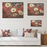 White And Red Crimson Flower S Embrace - Wood Wall Art