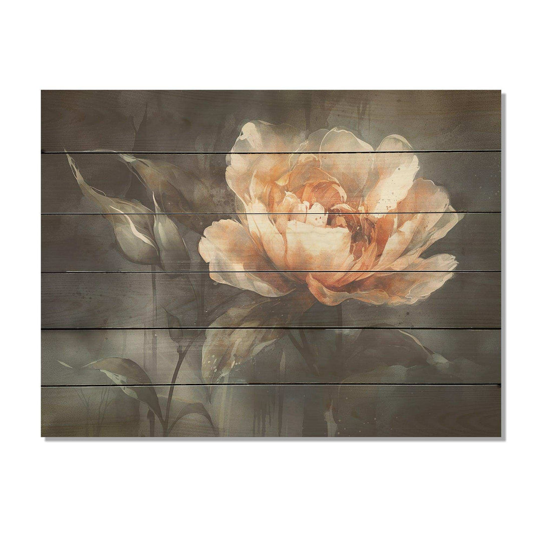 Peach Flower On A Dark Grey Background - Wood Wall Art