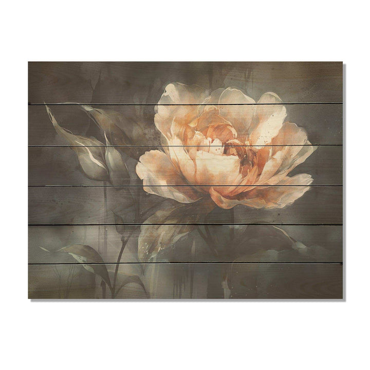 Peach Flower On A Dark Grey Background - Wood Wall Art
