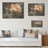 Peach Flower On A Dark Grey Background - Wood Wall Art