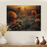 Succulent Desert Cactus Field Burning Sunset - Wood Wall Art