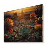 Succulent Desert Cactus Field Burning Sunset - Wood Wall Art