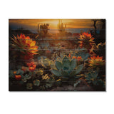 Succulent Desert Cactus Field Burning Sunset - Wood Wall Art