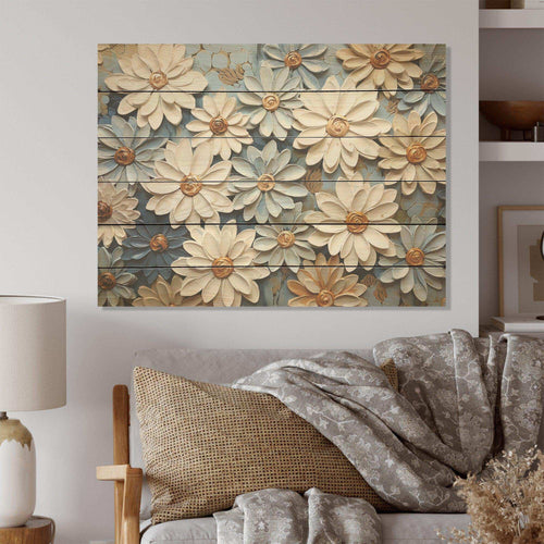 Blue Blooms Zinnias flowers - Wood Wall Art