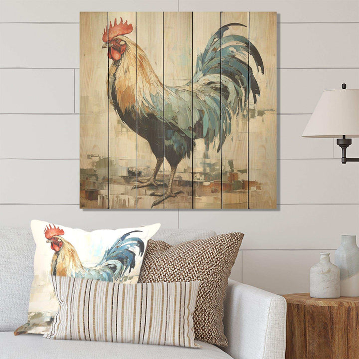 Rustic rooster wooden Peck IV - Wood Wall Art