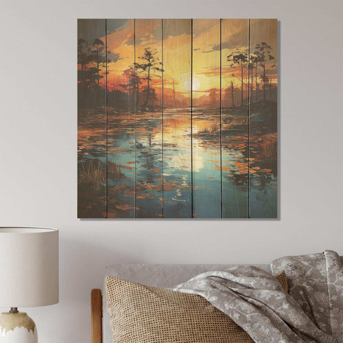 By the lake sunrise Reflections 2 - Wood Wall Art