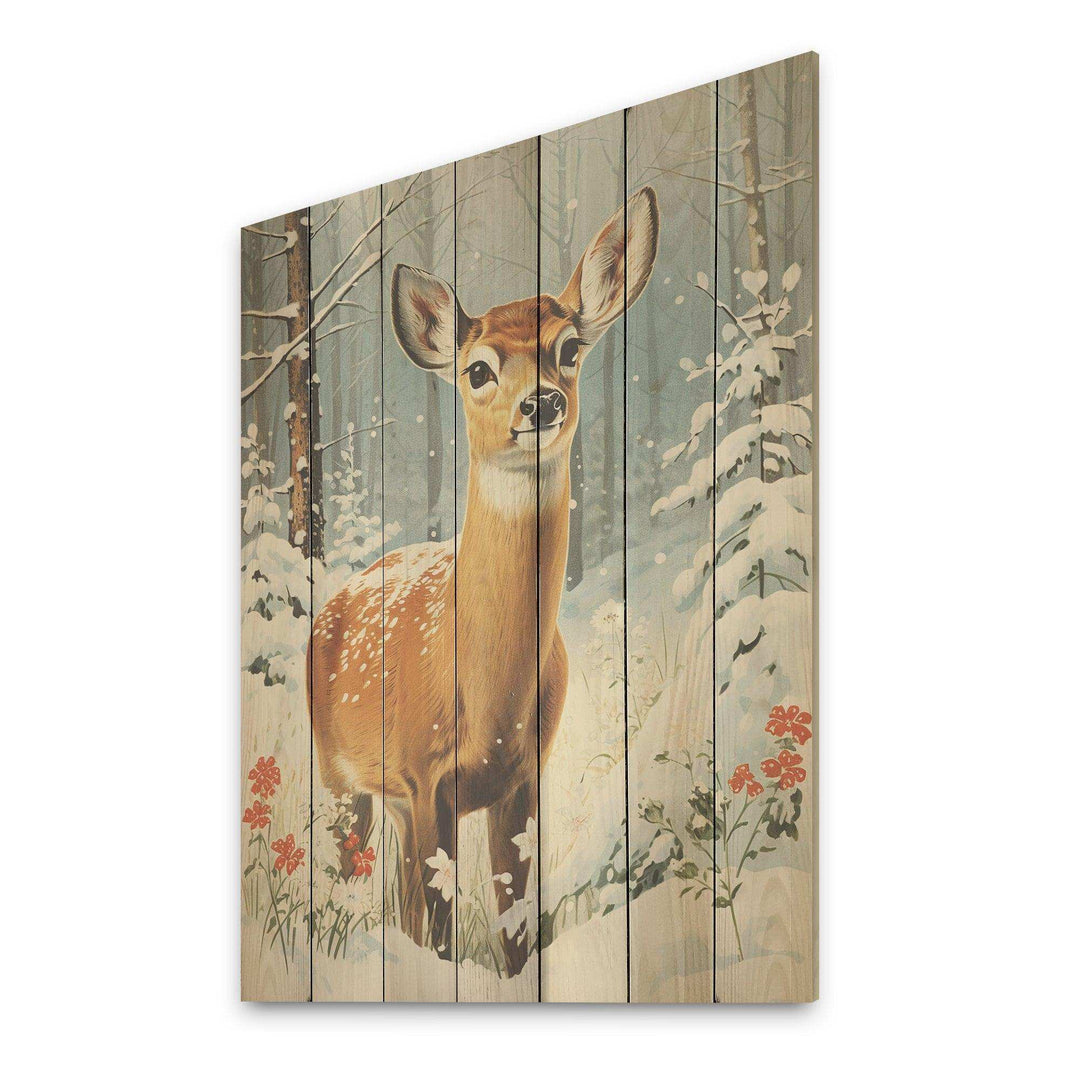 Brown deer Winter  adventure II - Wood Wall Art