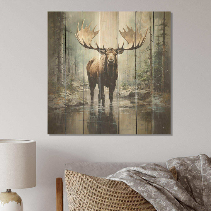 Mystic Moose in Forest II - Wood Wall Art
