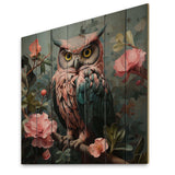 Blue and pink Owls gaze floral forest II - Wood Wall Art