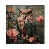 Blue and pink Owls gaze floral forest II - Wood Wall Art