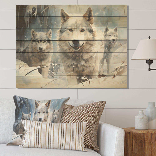 Snow Wolves in winter III - Wood Wall Art