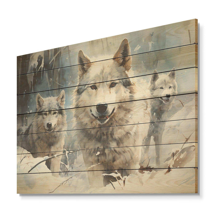 Snow Wolves in winter III - Wood Wall Art