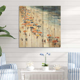 Orange umbrella Beach Day tranquilty  III - Wood Wall Art