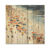 Orange umbrella Beach Day tranquilty  III - Wood Wall Art