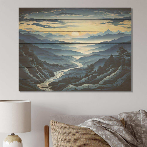 Blue and white Mountain Majesty Panorama II - Wood Wall Art