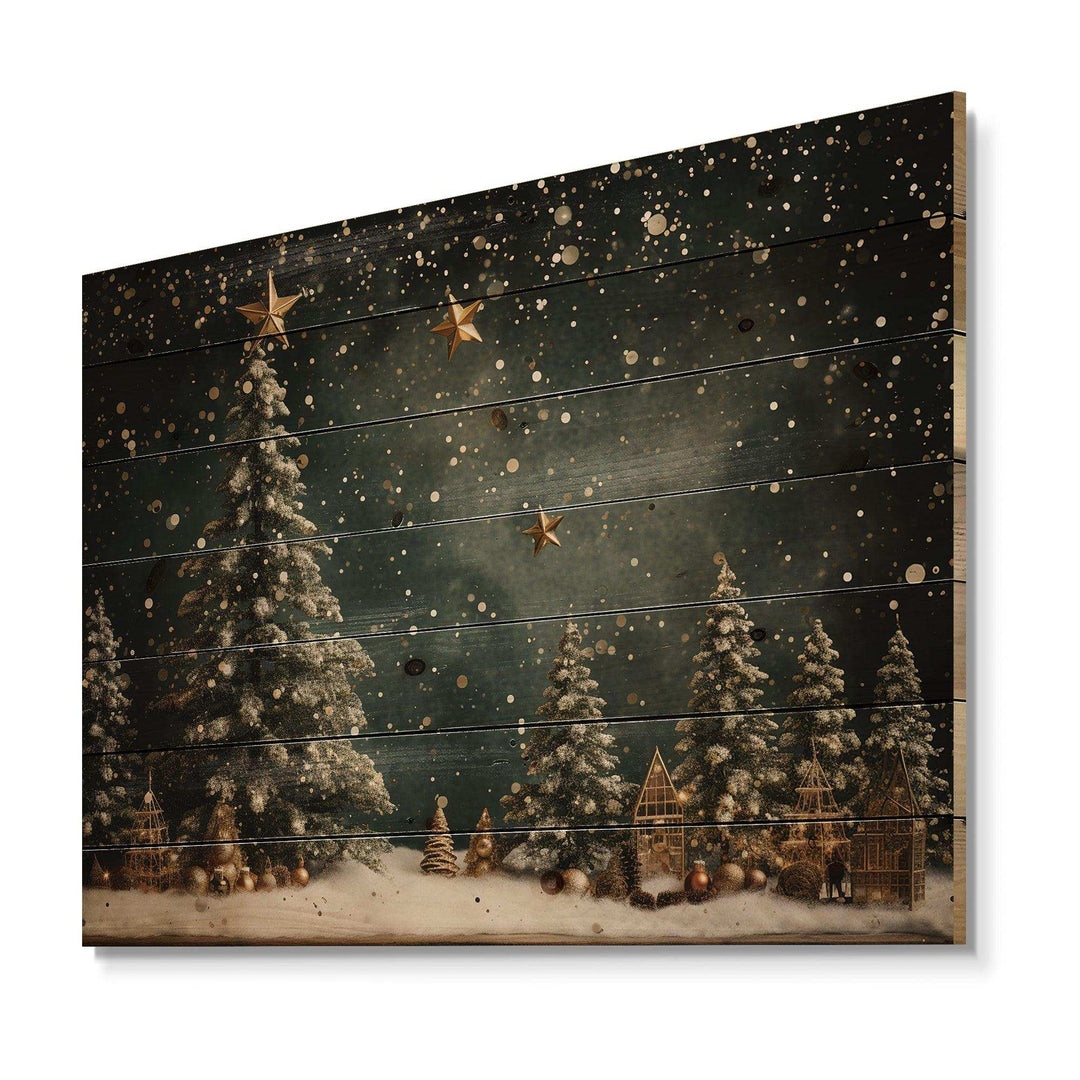 Designart Green Christmas pine tree decor - Wood Wall Art