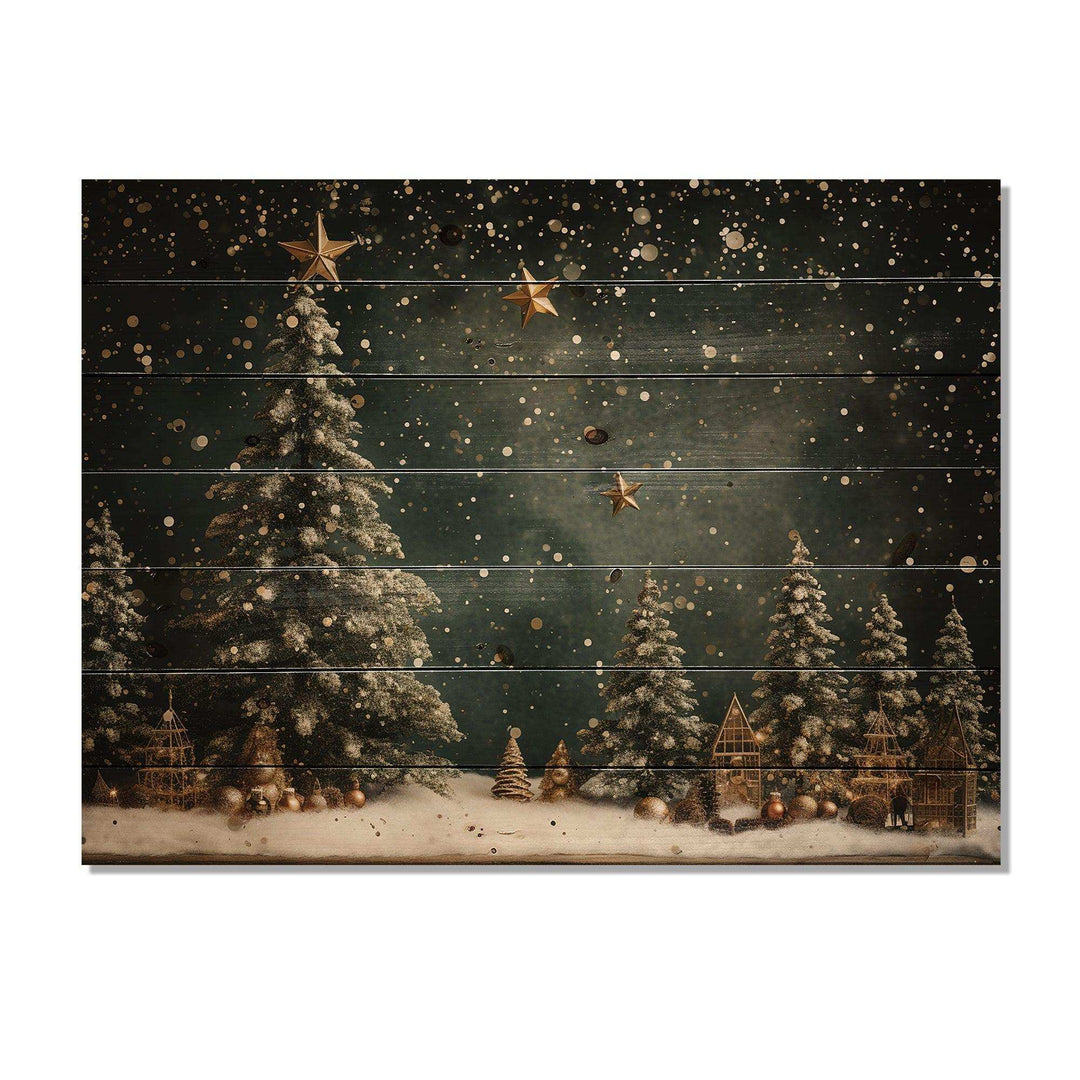 Designart Green Christmas pine tree decor - Wood Wall Art