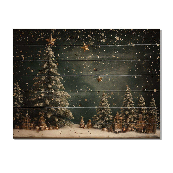 Designart Green Christmas pine tree decor - Wood Wall Art