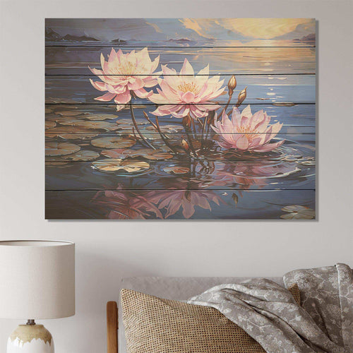 Riverside Blooms flowers on river II - Wood Wall Art
