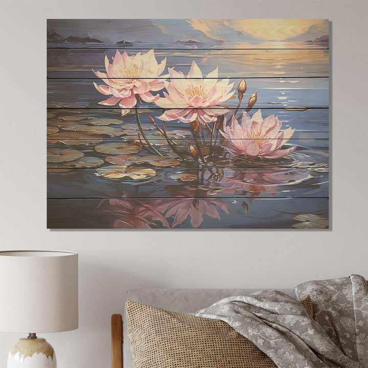 Riverside Blooms flowers on river II - Wood Wall Art