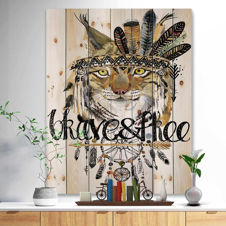 Abstract Cat Watercolor Artwork - Animals kids Painting Print on Natural Pine Wood
