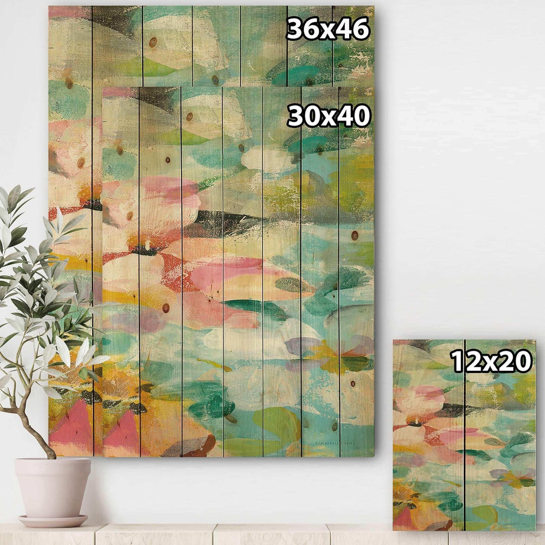 Abstract Flowers in Blue and Pink - Cabin &amp; Lodge Print on Natural Pine Wood