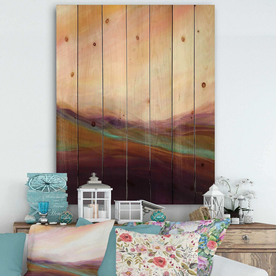 Abstract Desert Dunes Watercolor Orange Yellow - Cottage Print on Natural Pine Wood
