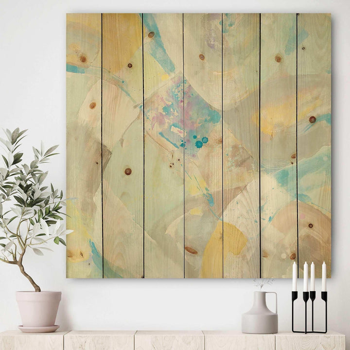 Abstract Compositions of Pastel Blue and Green - Modern &amp; Contemporary Print on Natural Pine Wood