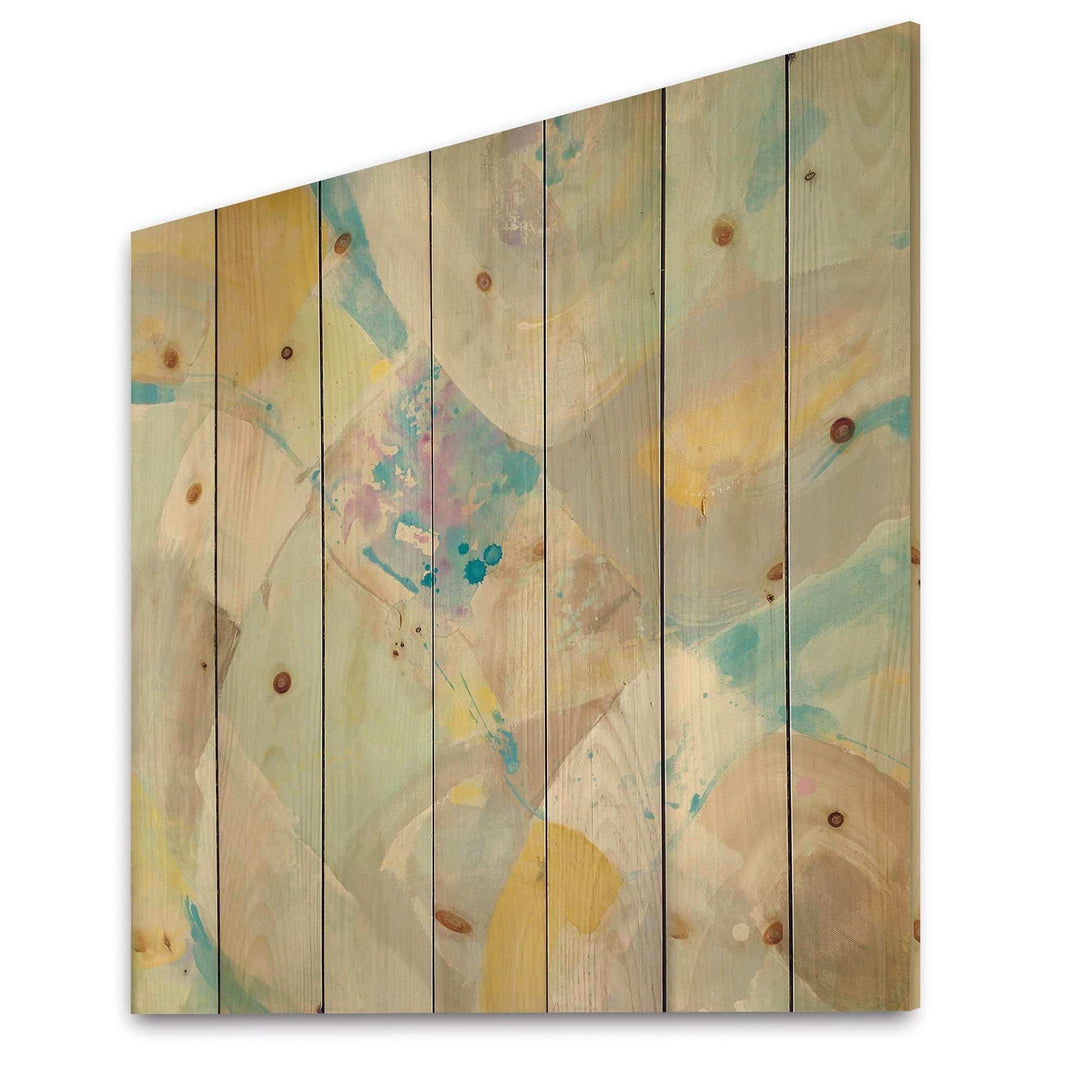 Abstract Compositions of Pastel Blue and Green - Modern &amp; Contemporary Print on Natural Pine Wood