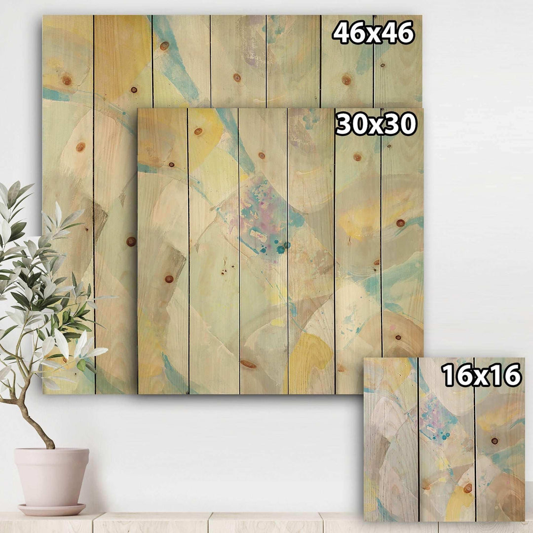 Abstract Compositions of Pastel Blue and Green - Modern &amp; Contemporary Print on Natural Pine Wood
