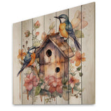 Birds On A Birdhouse - Wood Wall Art