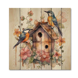 Birds On A Birdhouse - Wood Wall Art