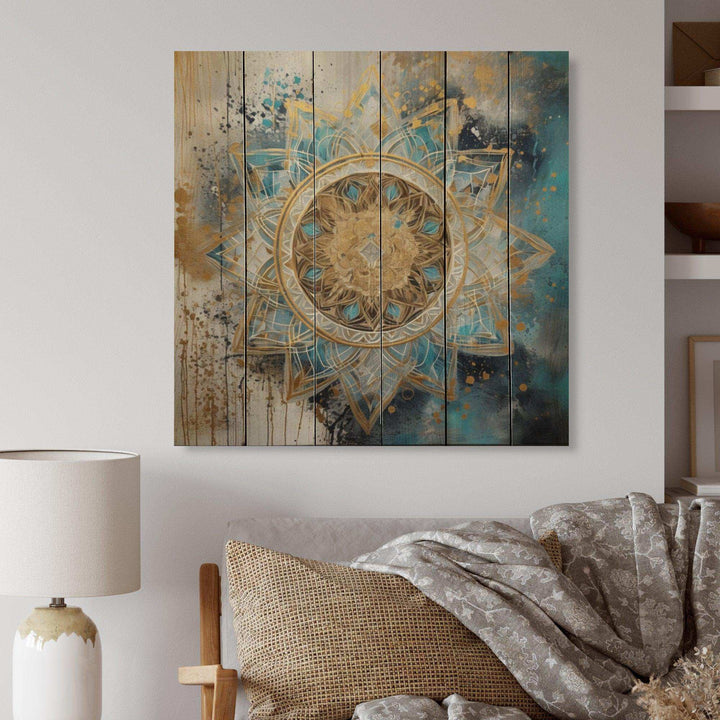 Blue And Gold Mandala II - Wood Wall Art