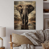 Monochrome Elephant Portrait I - Wood Wall Art