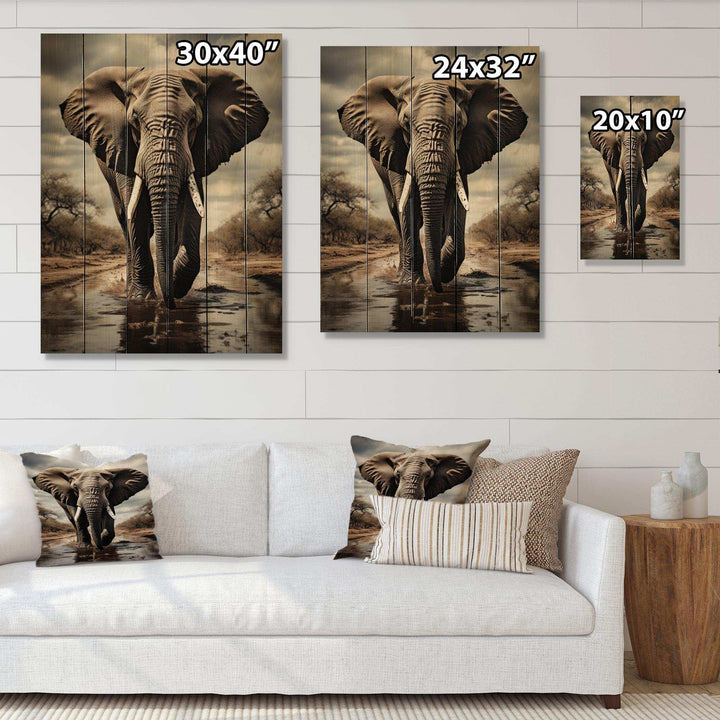 Monochrome Elephant Portrait I - Wood Wall Art