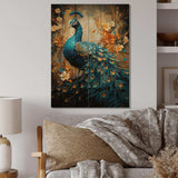 Teal Gold Emerald Peacock Drips - Wood Wall Art