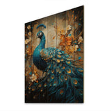 Teal Gold Emerald Peacock Drips - Wood Wall Art